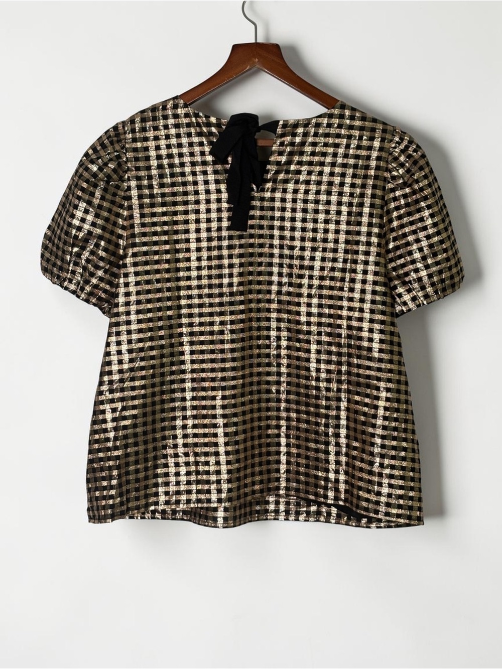 NWT J.Crew Factory Lurex Metallic Threads Puff-Sleeve Top Black Gold XXL - Picture 8 of 14